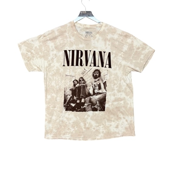 Nirvana Band Tee Mens XL Beige Photo T-Shirt‎ Tie Dye Graphic Print Short Sleeve - Picture 1 of 8